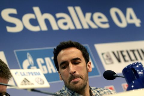 Schalke's Spanish striker Raul addresses a press conference on April 19, 2012 in Gelsenkirchen, western Germany, to announce that he will leave German first division Bundesliga football club Schalke 04.      AFP PHOTO / ROLAND WEIHRAUCH    GERMANY OUT (Photo credit should read ROLAND WEIHRAUCH/AFP/Getty Images)