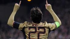 MADRID, SPAIN - MARCH 11:  Kaka  of AC Milan celebrates with after scoring Milan's opening goal during the UEFA Champions League Round of 16, 2nd leg match between Club Atletico de Madrid v AC Milan at Vicente Calderon Stadium on March 11, 2014 in Madrid, Spain.  (Photo by Denis Doyle/Getty Images)