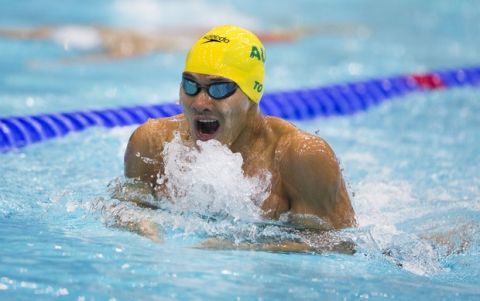 Kenneth To of Australia swims to win the Men's 200m Individual Medley final at the Fina Swimming World Cup in Berlin, Germany, Sunday, Aug. 11, 2013. (AP Photo/Gero Breloer)
