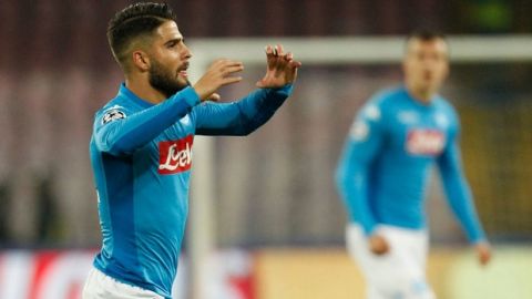 Napoli's midfielder from Italy Lorenzo Insigne celebrates after scoring during the UEFA Champions League Group F football match Napoli vs Shakhtar Donetsk on November 21, 2017 at the San Paolo stadium in Naples.  / AFP PHOTO / Carlo Hermann        (Photo credit should read CARLO HERMANN/AFP/Getty Images)