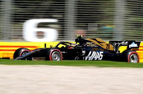 Haas driver Kevin Magnussen of Denmark drives during the first practice session of the Australian Grand Prix in Melbourne, Australia, Friday, March 15, 2019. The first race of the year is Sunday. (AP Photo/Andy Brownbill)