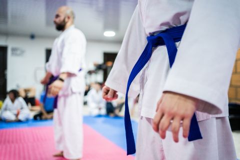 Karate students practicing during a karate class