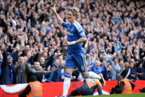 Chelsea's Fernando Torres (C) celebrates scoring his second goal against Leicester City during their FA Cup sixth round football match at Stamford Bridge, West London in England, on March 18, 2012. AFP PHOTO/Olly Greenwood

FOR EDITORIAL USE ONLY Additional license required for any commercial/ promotional use or use on TV or internet (except identical online version of newspaper) of Premier League/Football photos. Tel DataCo  
+44 207 2981656. Do not alter/modify photo. (Photo credit should read OLLY GREENWOOD/AFP/Getty Images)