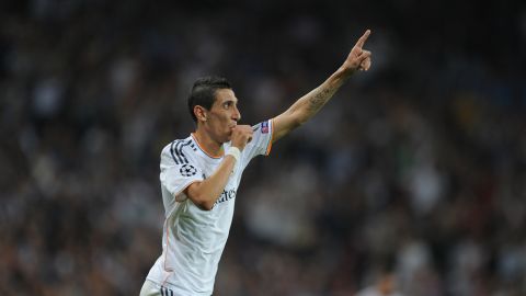 MADRID, SPAIN - OCTOBER 02:  Angel Di Maria of Real Madrid CF celebrates after scoring Real's 3rd goal during the UEFA Champions League match between Real Madrid CF and FC Copenhagen at Estadio Santiago Bernabeu on October 2, 2013 in Madrid, Spain.  (Photo by Denis Doyle/Getty Images)