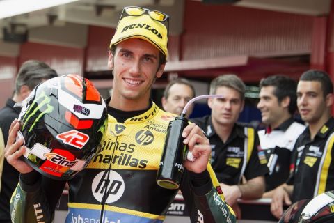 MONTMELO, SPAIN - JUNE 04: Alex Rins of Spain and Paginas Amarillas HP40 smiles at the end of the qualifying practice during the  MotoGp of Catalunya - Qualifying at Circuit de Catalunya on June 4, 2016 in Montmelo, Spain.  (Photo by Mirco Lazzari gp/Getty Images)