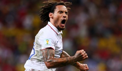 MANAUS, BRAZIL - JUNE 22:  Jermaine Jones of the United States celebrates after scoring his team's first goal during the 2014 FIFA World Cup Brazil Group G match between the United States and Portugal at Arena Amazonia on June 22, 2014 in Manaus, Brazil.  (Photo by Kevin C. Cox/Getty Images)