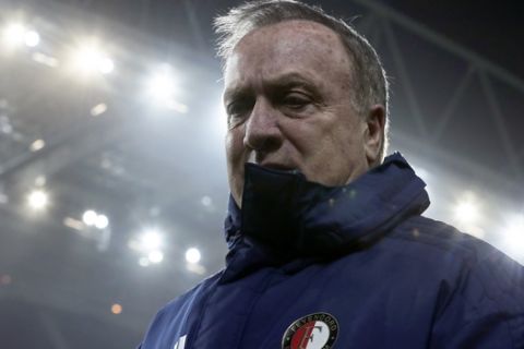 Feyenoord's head coach Dick Advocaat stands by the bench before the start of the Europa League group G soccer match between FC Porto and Feyenoord at the Dragao stadium in Porto, Portugal, Thursday, Dec. 12, 2019. (AP Photo/Miguel Angelo Pereira)