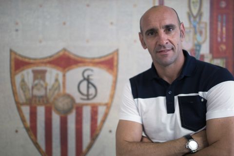 FILE- In this Wednesday, June 17, 2015 file photo, Ramon Rodriguez Verdejo "Monchi" poses for a photo outside the Ramon Sanchez Pizjuan stadium, in Seville, Spain. Sports director Ramon Rodriguez Verdejo, known as Monchi, is ending his 17-year stint with Sevilla. He is expected to join Italian club AS Roma in the near future. 
(AP Photo/Miguel Angel Morenatti)