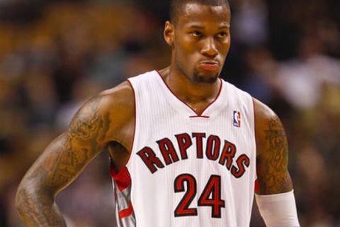 Nov 8 2010-  Toronto Raptors shooting guard Sonny Weems (24) doesn't look to happy near the end of the second half of the game as  the Toronto Raptors lost to the Golden State Warriors 102-109 Monday night at the Air Canada Centre.  DAVID COOPER/TORONTO STAR

