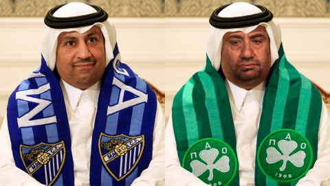 Sheikh Abdullah al Thani, new chairman of Spanish soccer club Malaga, wears a Malaga scarf during an interview in Doha December 9, 2010. Spain should adopt a more equitable system for sharing television revenue similar to the one used in England to address the dominance of Real Madrid and Barcelona, according to Malaga president Sheikh Abdullah. Picture taken December 9. To match Interview SOCCER-SPAIN/MALAGA-PRESIDENT      REUTERS/Mohammed Dabbous (QATAR - Tags: SPORT SOCCER HEADSHOT)