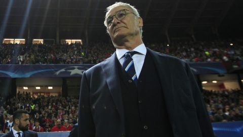 FILE - In this file photo dated Wednesday, Feb. 22, 2017, Leicester manager Claudio Ranieri stands pitch side ahead of the Champions League round of 16 soccer match between Sevilla and Leicester City at the Ramon Sanchez-Pizjuan stadium in Seville, Spain.  Ranieri refuses to accept that Leicester's players were behind his firing as manager of the unlikely English champions, Monday April 10, 2017,  during his first interview since his dismissal in February. (AP Photo/Miguel Morenatti, FILE)