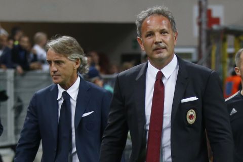 Οι Ρομπέρτο Μαντσίνι και Σίνισα Μιχαΐλοβιτς πριν από ντέρμπι της Serie A μεταξύ της Ίντερ και της Μίλαν | 13 Σεπτεμβρίου 2015