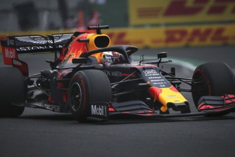 Red Bull driver Max Verstappen, of the Netherlands, drives his car during a training session of the Formula One Mexico Grand Prix auto race at the Hermanos Rodriguez racetrack in Mexico City, Friday, Oct. 25, 2019. (AP Photo/Marco Ugarte)