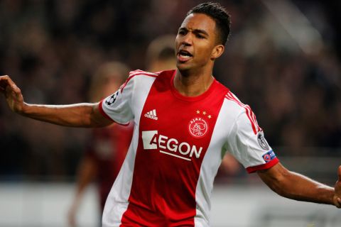 AMSTERDAM, NETHERLANDS - NOVEMBER 26:  Danny Hoesen of Ajax celebrates scoring the second goal of the game during the UEFA Champions League Group H match between Ajax Amsterdam and FC Barcelona at Amsterdam Arena on November 26, 2013 in Amsterdam, Netherlands.  (Photo by Dean Mouhtaropoulos/Getty Images)
