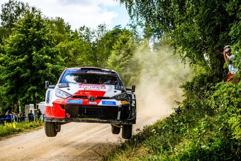 Kalle Rovanperä (FIN) and Jonne Halttunen (FIN) are seen performing during the World Rally Championship Estonia in Tartu, Estonia on 22 July 2023 // @World / Red Bull Content Pool // SI202307220222 // Usage for editorial use only // 