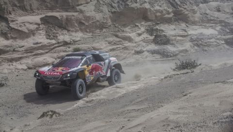 Carlos Sainz (ESP) of Team Peugeot TOTAL races during stage 4 of Rally Dakar 2018 from San Juan de Marcona to San Juan de Marcona, Peru on January 9, 2018.