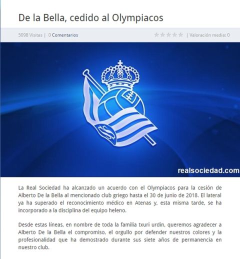 "Ο Ντε λα Μπέγια, δανεικός στον Ολυμπιακό"