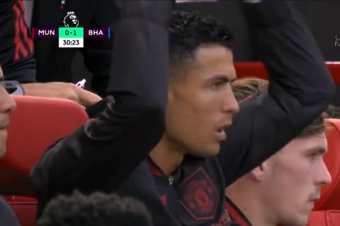 Η αντίδραση του Ρονάλντο στον πάγκο όταν η Γιουνάιτεντ δέχθηκε το πρώτο γκολ