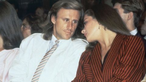 Swedish tennis star Bjorn Borg shown with his 17-year-old girlfriend, Jannike Bjorling, as they attended a showing of mens wear fashions that bear the Borg trademark in Paris, Aug. 24, 1984. (AP Photo)