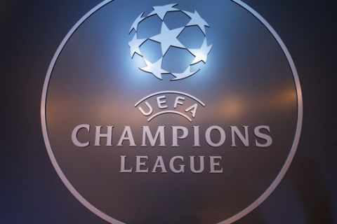 Logo of UEFA Champions League is displayed during the UEFA Champions League draw at the Grimaldi Forum, in Monaco, Thursday, Aug. 25, 2016. (AP Photo/Claude Paris)