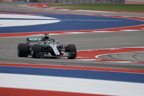 Mercedes driver Lewis Hamilton, of Britain, drives his car during final practice session for the Formula One U.S. Grand Prix auto race at the Circuit of the Americas, Saturday, Oct. 20, 2018, in Austin, Texas. (AP Photo/Eric Gay)