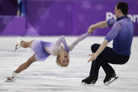 Aljona Savchenko and Bruno Massot of Germany perform in the pairs free skate figure skating final in the Gangneung Ice Arena at the 2018 Winter Olympics in Gangneung, South Korea, Thursday, Feb. 15, 2018. (AP Photo/Julie Jacobson)
