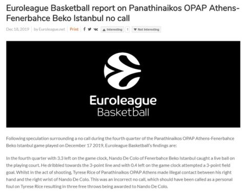 EuroLeague: "Φάουλ του Ράις στον Ντε Κολό στην τελευταία φάση"