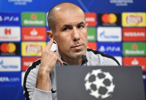 Monaco head coach Leonardo Jardim listens, during a press conference, a day ahead of the Champions League group A soccer match between Borussia Dortmund and AS Monaco in Dortmund, Germany, Tuesday, Oct. 2, 2018. (AP Photo/Martin Meissner)