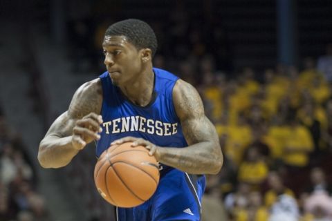 Tennessee State guard Patrick Miller plays against Minnesota during an NCAA college basketball game, Thursday, Nov. 15, 2012 in Minneapolis. (AP Photo/Paul Battaglia)