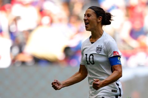 VANCOUVER, BC - JULY 05:  Carli Lloyd #10 of the United States celebrates scoring the opening goal against Japan in the FIFA Women's World Cup Canada 2015 Final at BC Place Stadium on July 5, 2015 in Vancouver, Canada.  (Photo by Kevin C. Cox/Getty Images)