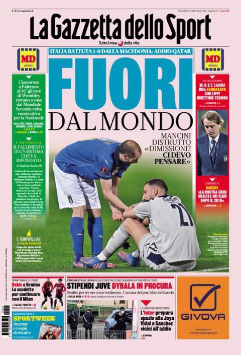 Το πρωτοσέλιδο της Gazzetta dello Sport (25/3)