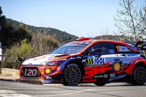 Thierry Neuville (BEL) Nicolas Gilsoul (BEL) of team Hyundai Shell Mobis WRT is seen racing on day 1 during the World Rally Championship France in Bastia, France on March 29, 2019 // Jaanus Ree/Red Bull Content Pool // AP-1YVCQAPEH2111 // Usage for editorial use only // Please go to www.redbullcontentpool.com for further information. // 