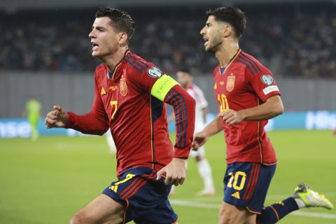 Ο Άλβαρο Μοράτα πανηγυρίζει γκολ της Ισπανίας κόντρα στην Γεωργία για τα προκριματικά του Euro | 8 Σεπτεμβρίου 2023