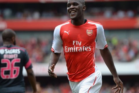 LONDON, ENGLAND - AUGUST 02:  Joel Campbell of Arsenal celebrates scoring during the Emirates Cup match between Arsenal and Benfica at the Emirates Stadium on August 2, 2014 in London, England.  (Photo by Michael Regan/Getty Images)