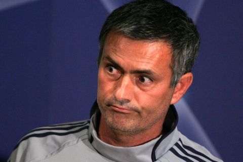 Chelsea manager Jose Mourinho answers a question at a news conference at the Stamford Bridge Stadium, London,Tuesday Oct. 17, 2006. Chelsea will face Barcelona in a champions League group A soccer match Wednesday Oct 18. (AP Photo/Tom Hevezi)