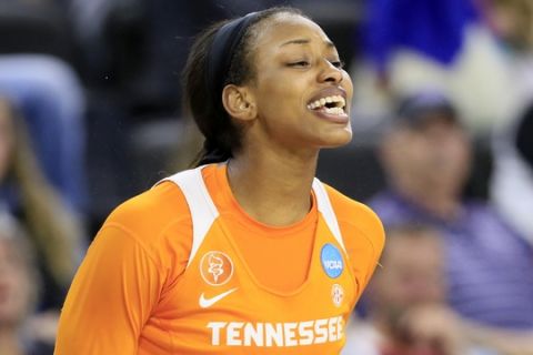 Tennessee forward Bashaara Graves reacts on the bench during the second half of a regional final women's college basketball game against Syracuse in the NCAA Tournament, Sunday, March 27, 2016, in Sioux Falls, S.D. Syracuse won 89-67. (AP Photo/Charlie Neibergall)