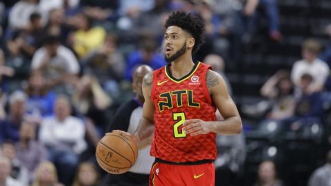 Atlanta Hawks guard Tyler Dorsey (2) plays against the Indiana Pacers during the second half of an NBA basketball game in Indianapolis, Friday, Feb. 23, 2018. The Pacers defeated the Hawks 116-93. (AP Photo/Michael Conroy)