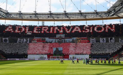 FRANKFURT AM MAIN, GERMANY - MAY 18: Players enter the pitch for the Bundesliga match between Eintracht Frankfurt and VfL Wolfsburg at Commerzbank-Arena on May 18, 2013 in Frankfurt am Main, Germany.  (Photo by Alex Grimm/Bongarts/Getty Images)