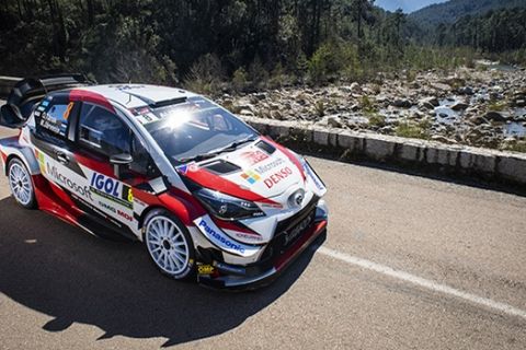 Ott Tanak (EST) Martin Jarveoja EST of team Toyota Gazoo Racing WRT is seen racing on day 1 during the World Rally Championship France in Bastia, France on March 29, 2019 // Jaanus Ree/Red Bull Content Pool // AP-1YVCPZGCH2111 // Usage for editorial use only // Please go to www.redbullcontentpool.com for further information. // 
