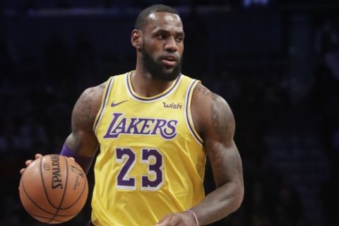 Los Angeles Lakers' LeBron James (23) during the first half of an NBA basketball game against the Brooklyn Nets Tuesday, Dec. 18, 2018, in New York. (AP Photo/Frank Franklin II)