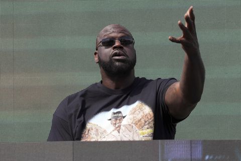 Former NBA player Shaquille O'Neal, a.k.a. DJ Diesel, performs after a NASCAR Cup Series auto race at Sonoma Raceway, Sunday, June 11, 2023, in Sonoma, Calif. (AP Photo/Darren Yamashita)