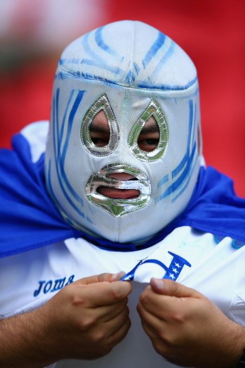 PORTO ALEGRE, BRAZIL - JUNE 15:  A Honduras fan enjoys the the atmosphere prior to kickoff  the 2014 FIFA World Cup Brazil Group E match between France and Honduras at Estadio Beira-Rio on June 15, 2014 in Porto Alegre, Brazil.  (Photo by Ian Walton/Getty Images)