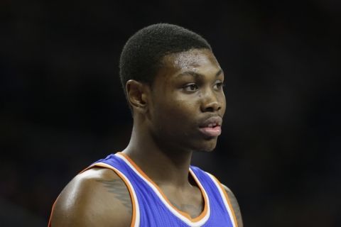 New York Knicks forward Cleanthony Early is seen during the second half of an NBA basketball game against the Detroit Pistons, Friday, Feb. 27, 2015 in Auburn Hills, Mich. (AP Photo/Carlos Osorio)