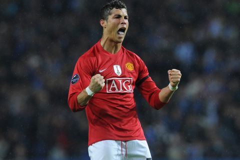 Manchester United's Cristiano Ronaldo reacts after his teams victory over FC Porto in a Champions League quarterfinal second leg soccer match Wednesday, April 15, 2009 at the Dragao stadium in Porto, Portugal. Ronaldo scored the only goal in Manchester United's 1-0 victory and proceed to the next round.(AP Photo/Paulo Duarte)