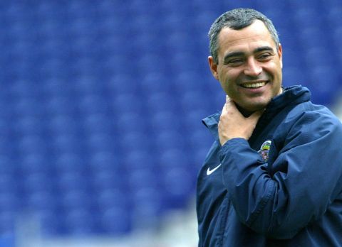 FC Porto's head coach Jose Couceiro smiles during a training session at the Dragao Stadium in Porto, northern Portugal, Tuesday Feb. 22, 2005. Defending European champions FC Porto will face Inter Milan in their UEFA Champions League first knockout round first leg on Wednesday. (AP Photo/Paulo Duarte)