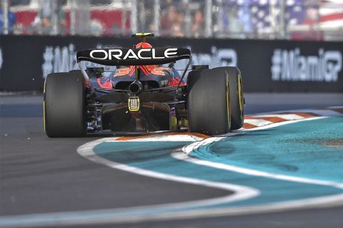 MIAMI, FLORIDA - MAY 05: Sergio Perez of Mexico driving the (11) Oracle Red Bull Racing RB19 on track during practice ahead of the F1 Grand Prix of Miami at Miami International Autodrome on May 05, 2023 in Miami, Florida. (Photo by Rudy Carezzevoli/Getty Images)