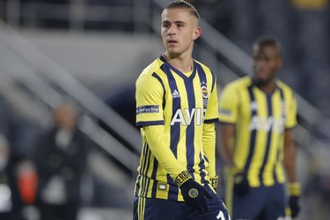 Fenerbahce's Dimitris Pelkas of Greece during a Turkish Super League soccer match between Fenerbahce and Ankaragucu in Istanbul, Monday, Jan. 18, 2021. (AP Photo)