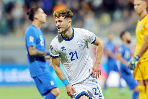Ο Τζιωνής πανηγυρίζει το γκολ στο Κύπρος - Ελλάδα | 24 Σεπτεμβρίου 2022