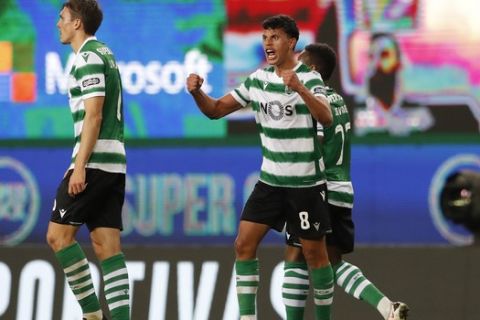 Ο Ματέους Νούνες πανηγυρίζει το γκολ του με την Σπόρτινγκ Λισσαβώνας σε ντέρμπι της Primeira Liga κόντρα στην Μπενφίκα