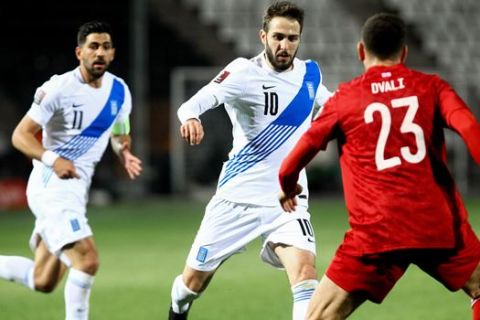 Ο Κώστας Φορτούνης της Εθνικής Ελλάδας σε στιγμιότυπο της αναμέτρησης με τη Γεωργία για τα προκριματικά του Παγκοσμίου Κυπέλλου 2022 στο γήπεδο της Τούμπας | Τετάρτη 31 Μαρτίου 2021